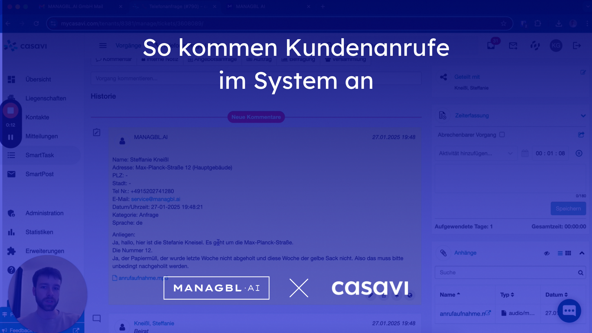 Casavi x MANAGBL.AI KI Anrufbeantworter